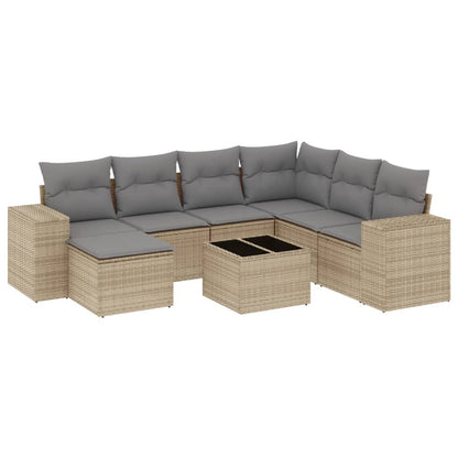 Set Divano da Giardino 8 pz con Cuscini Beige in Polyrattan - homemem39