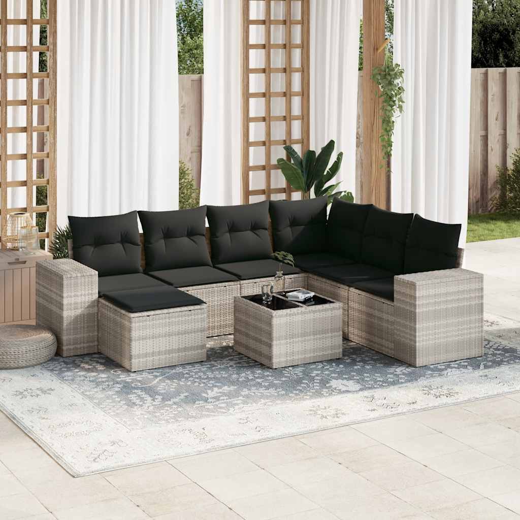 Set Divano da Giardino 8pz con Cuscini Grigio Chiaro Polyrattan - homemem39