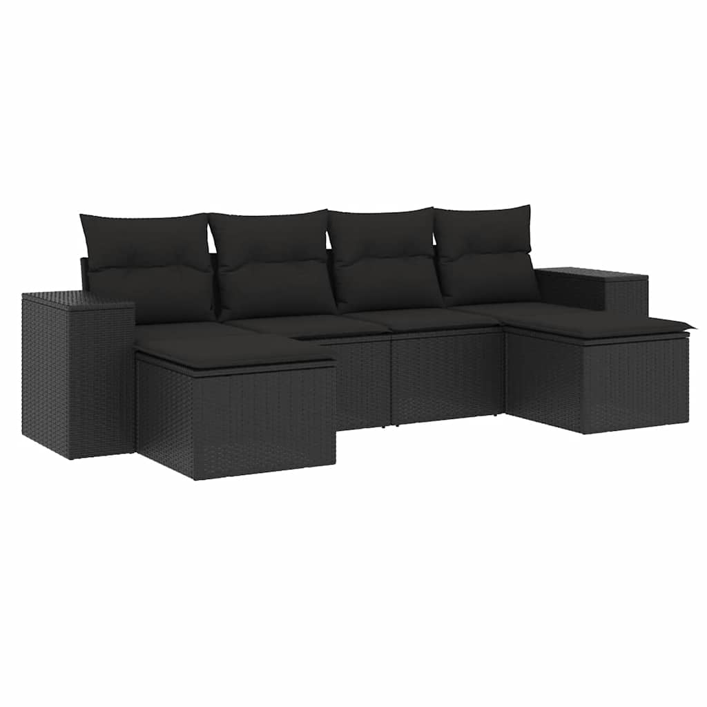 Set Divano da Giardino 6 pz con Cuscini Nero in Polyrattan | homemem39