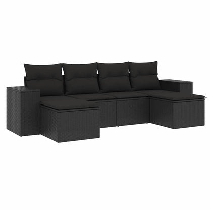 Set Divano da Giardino 6 pz con Cuscini Nero in Polyrattan | homemem39