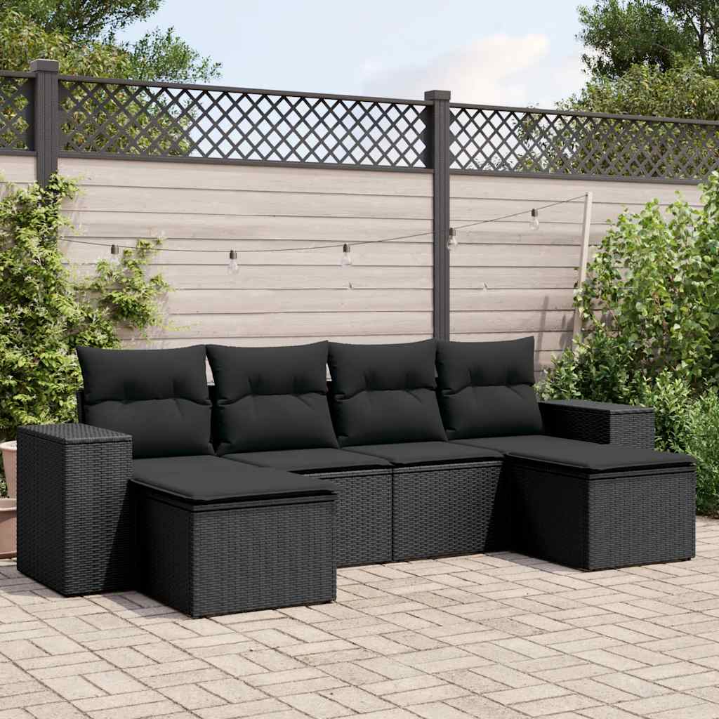 Set Divano da Giardino 6 pz con Cuscini Nero in Polyrattan | homemem39