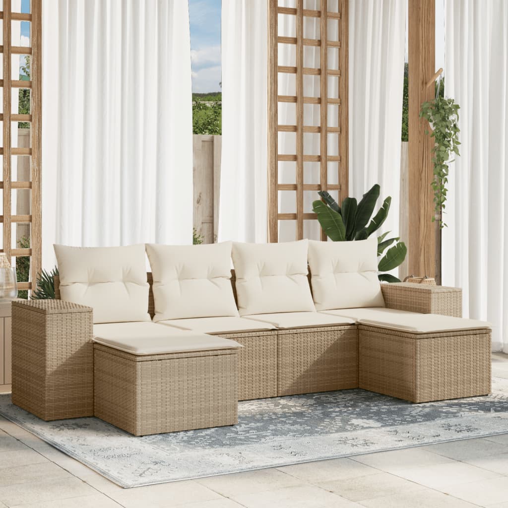 Set Divano da Giardino 6 pz con Cuscini Beige in Polyrattan - homemem39