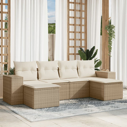 Set Divano da Giardino 6 pz con Cuscini Beige in Polyrattan - homemem39
