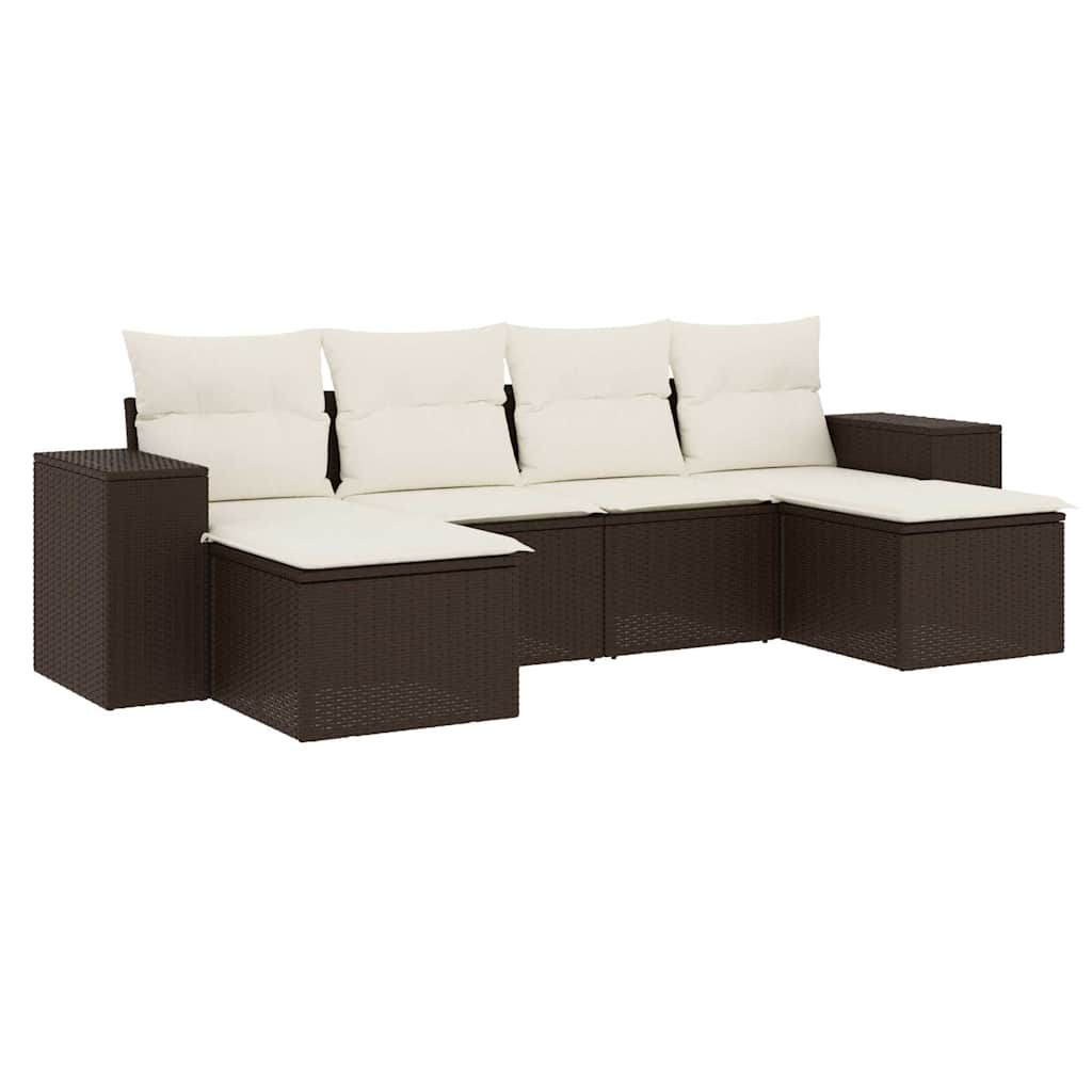 Set Divano da Giardino 6 pz con Cuscini Marrone in Polyrattan - homemem39