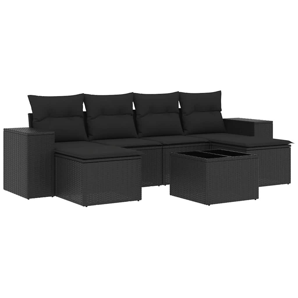 Set Divani da Giardino con Cuscini 7pz Nero Polyrattan