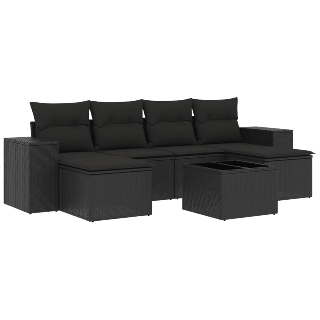 Set Divani da Giardino con Cuscini 7pz Nero Polyrattan - homemem39