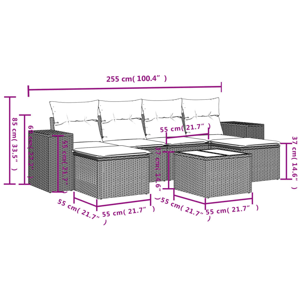 Set Divani da Giardino con Cuscini 7pz Nero Polyrattan