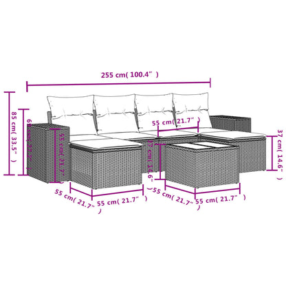 Set Divani da Giardino con Cuscini 7pz Nero Polyrattan
