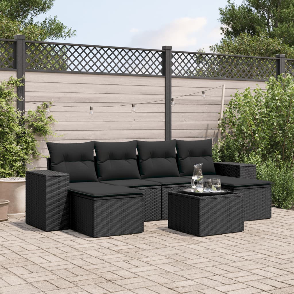 Set Divani da Giardino con Cuscini 7pz Nero Polyrattan - homemem39