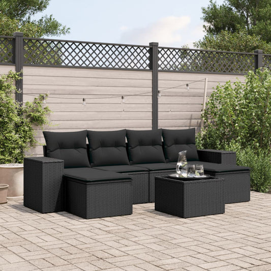 Set Divani da Giardino con Cuscini 7pz Nero Polyrattan - homemem39