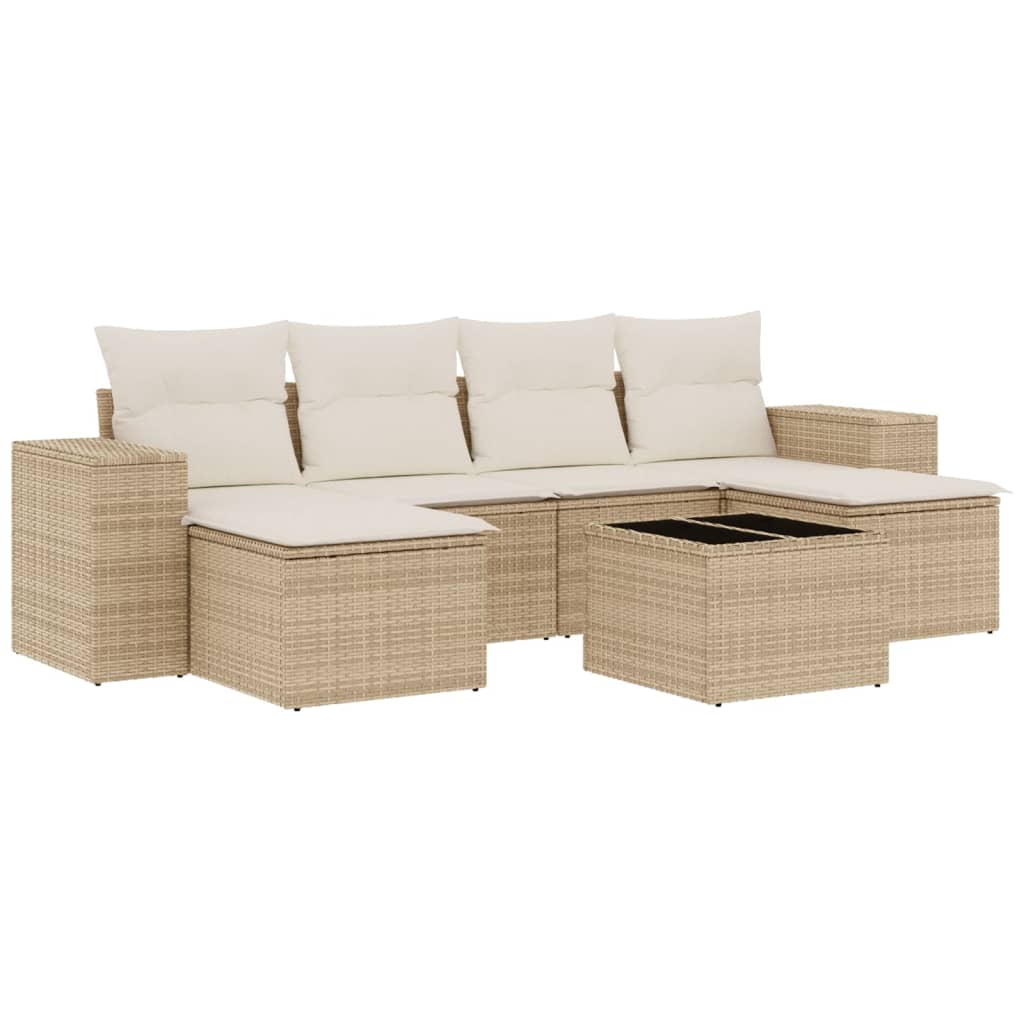 Set Divani da Giardino 7 pz con Cuscini Beige in Polyrattan - homemem39
