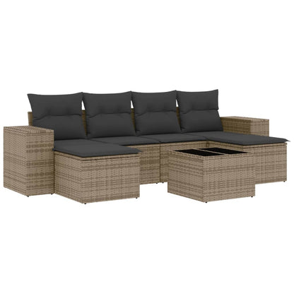 Set Divani da Giardino 7 pz con Cuscini Grigio in Polyrattan - homemem39