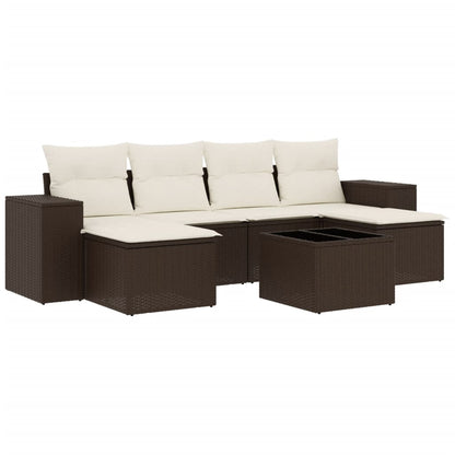 Set Divani da Giardino 7 pz con Cuscini Marrone in Polyrattan - homemem39