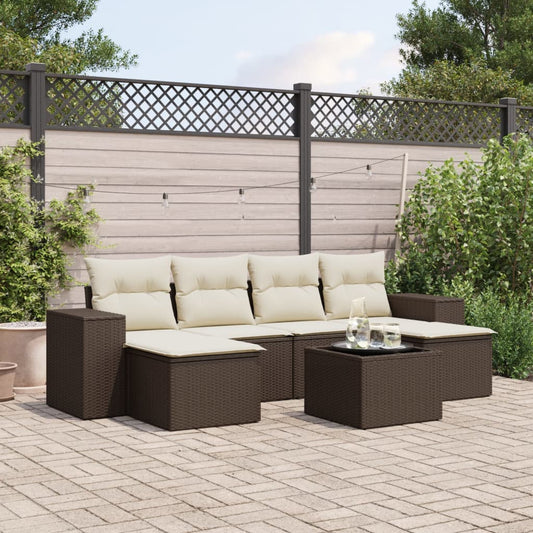 Set Divani da Giardino 7 pz con Cuscini Marrone in Polyrattan - homemem39