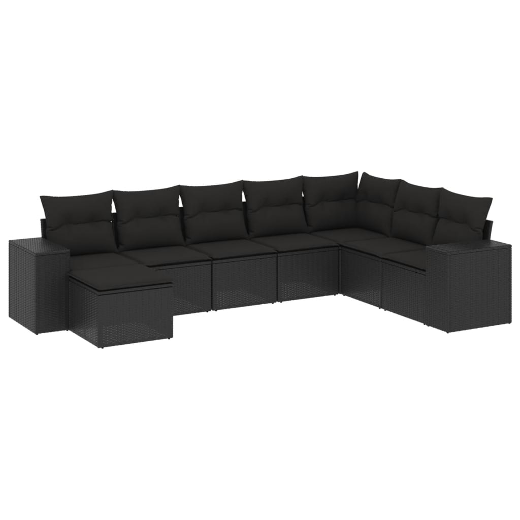Set Divani da Giardino con Cuscini 8 pz Nero in Polyrattan - homemem39