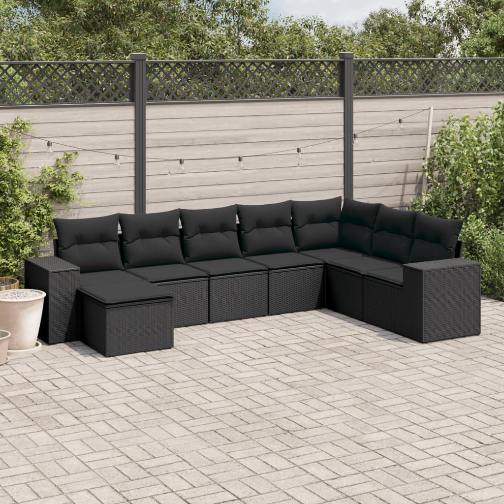 Set Divani da Giardino con Cuscini 8 pz Nero in Polyrattan - homemem39