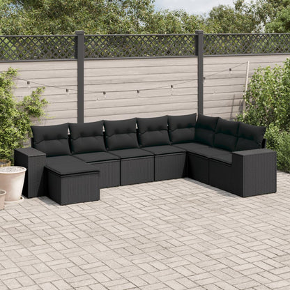 Set Divani da Giardino con Cuscini 8 pz Nero in Polyrattan - homemem39