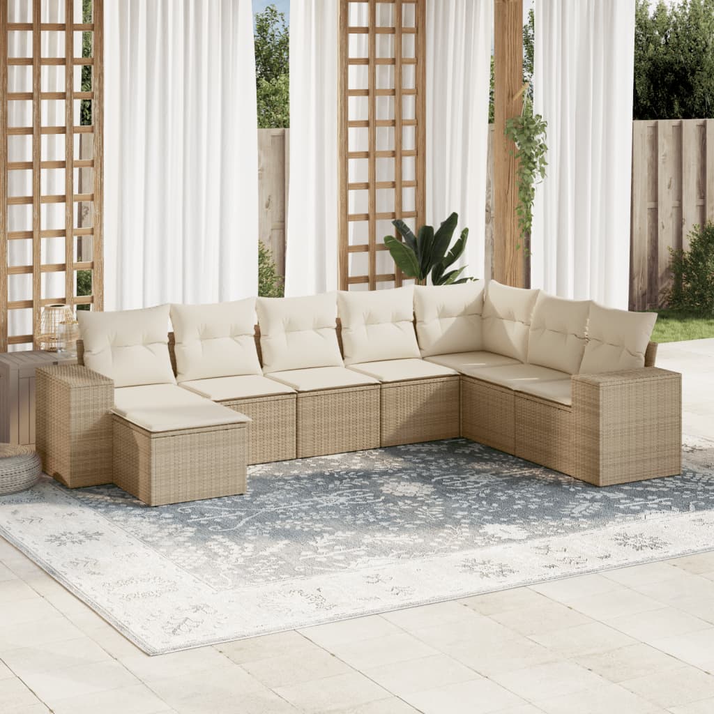 Set Divano da Giardino 8 pz con Cuscini Beige in Polyrattan - homemem39