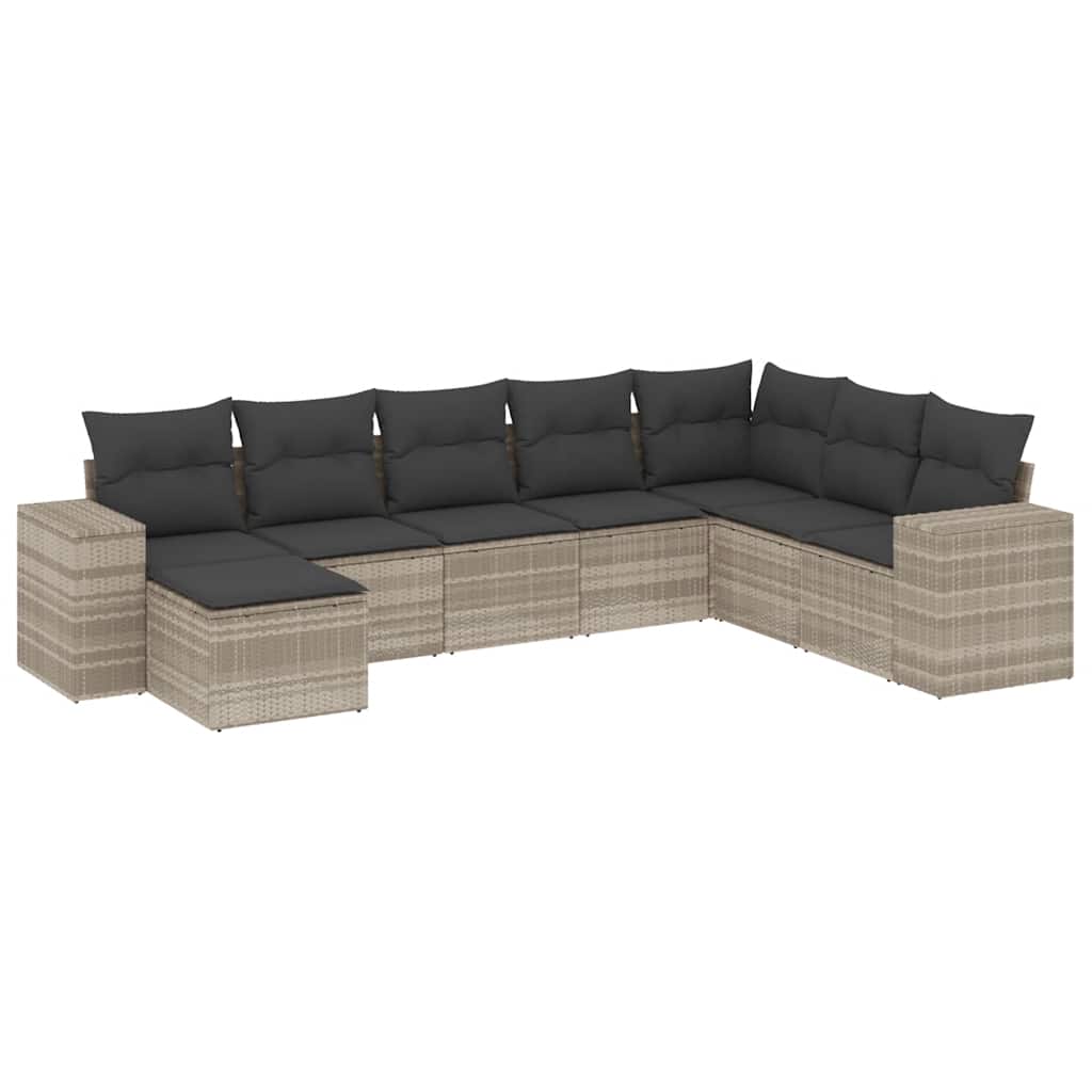 Set Divano da Giardino 8pz con Cuscini Grigio Chiaro Polyrattan - homemem39