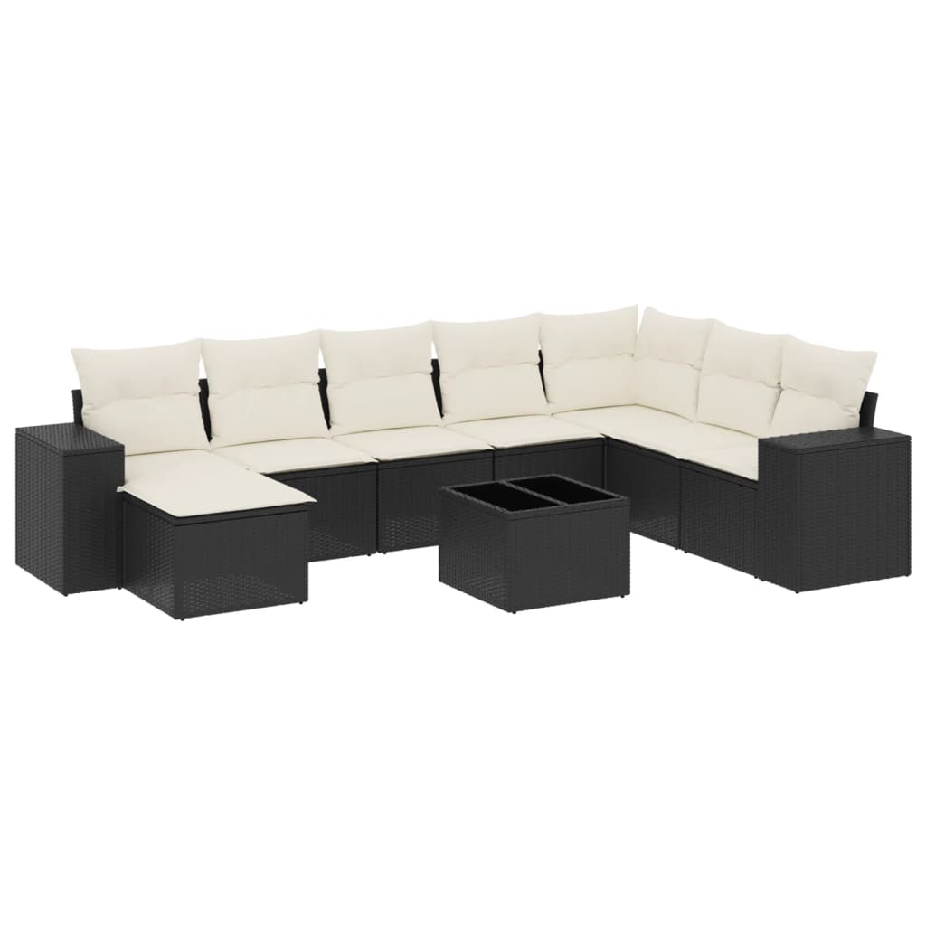 Set Divani da Giardino 9 pz con Cuscini Nero in Polyrattan - homemem39