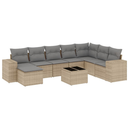 Set Divano da Giardino 9 pz con Cuscini Beige in Polyrattan - homemem39