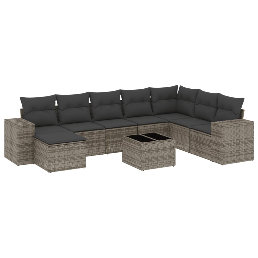 Set Divano da Giardino 9 pz con Cuscini Grigio in Polyrattan - homemem39