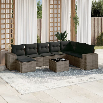 Set Divano da Giardino 9 pz con Cuscini Grigio in Polyrattan - homemem39