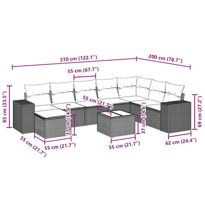 Set Divano da Giardino 9pz con Cuscini Grigio Chiaro Polyrattan - homemem39