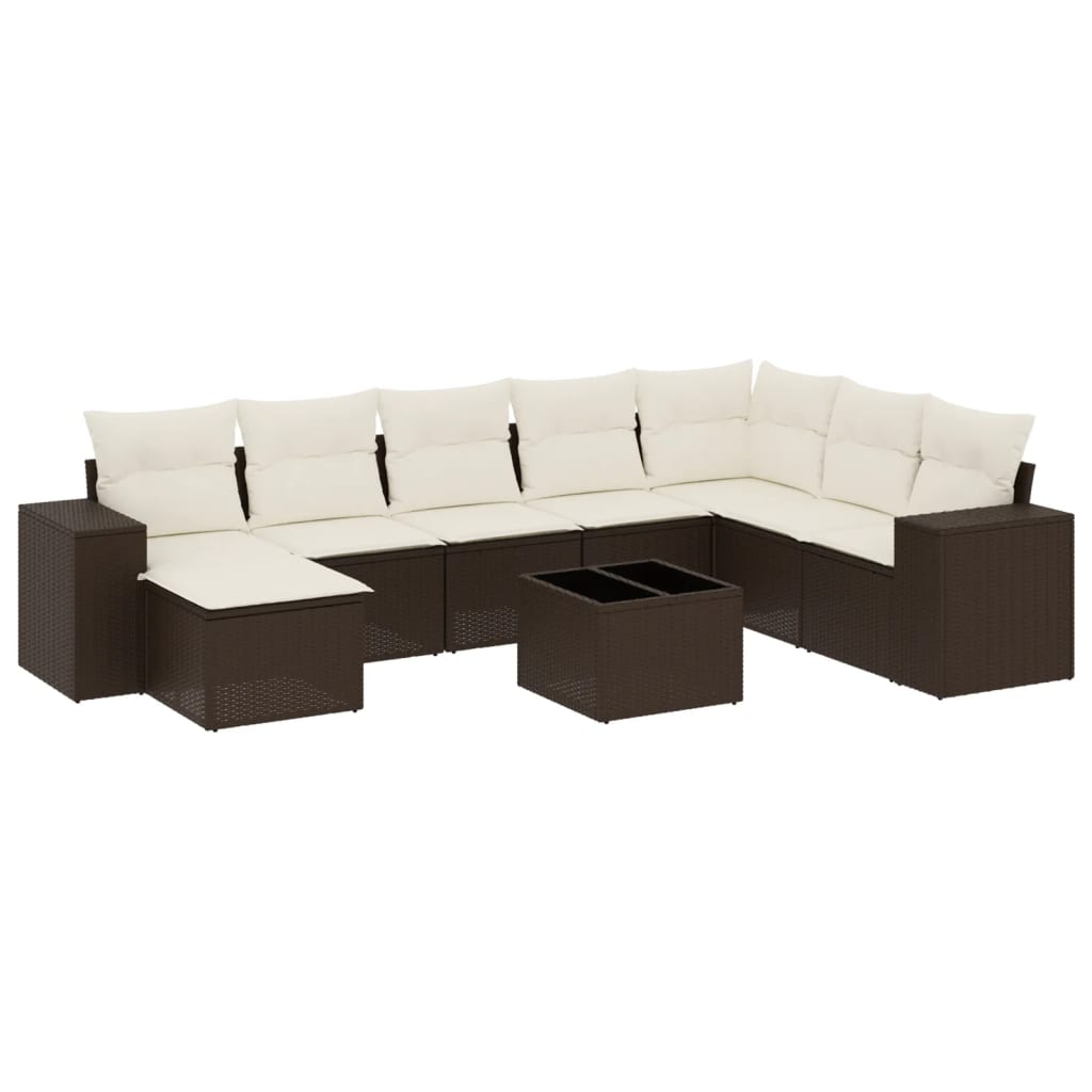 Set Divani da Giardino 9pz con Cuscini Marrone in Polyrattan - homemem39