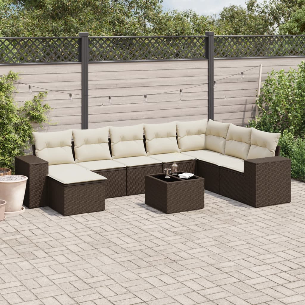 Set Divani da Giardino 9pz con Cuscini Marrone in Polyrattan - homemem39
