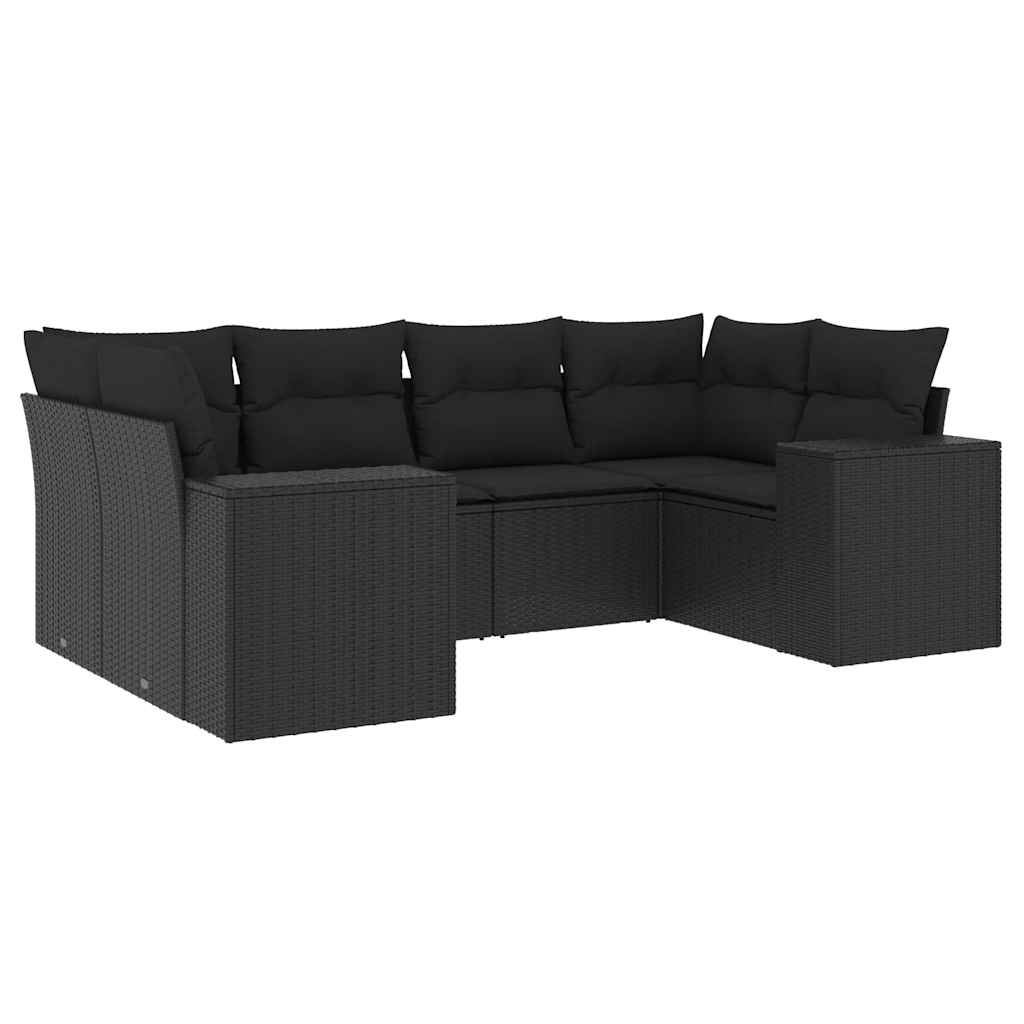 Set Divano da Giardino 6 pz con Cuscini Nero in Polyrattan | homemem39