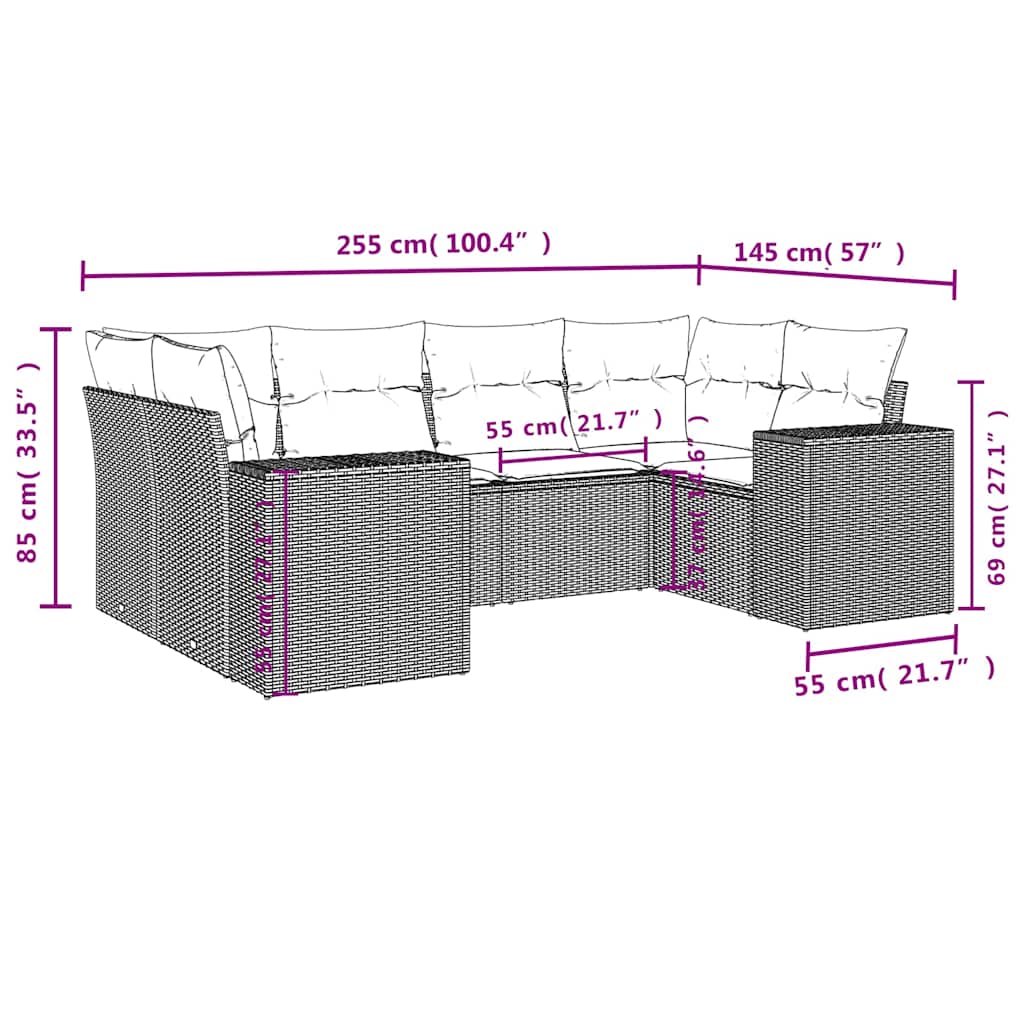Set Divano da Giardino 6 pz con Cuscini Nero in Polyrattan | homemem39