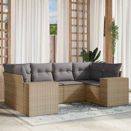 Set Divano da Giardino 6 pz con Cuscini Beige in Polyrattan - homemem39
