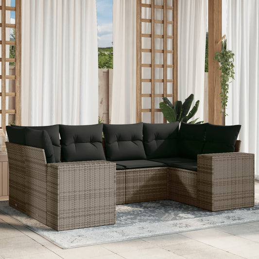 Set Divano da Giardino 6 pz con Cuscini Grigio in Polyrattan - homemem39