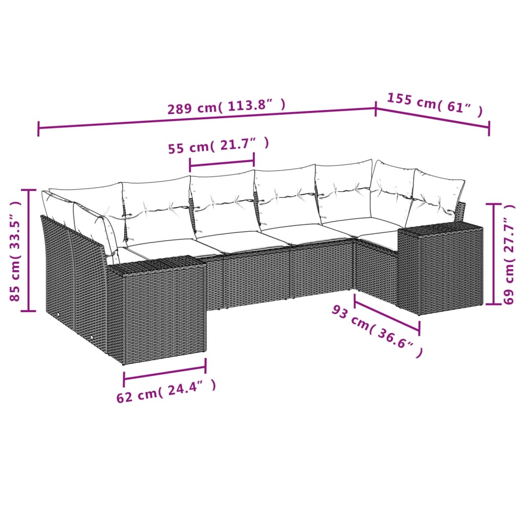 Set Divani da Giardino con Cuscini 7pz Nero Polyrattan - homemem39