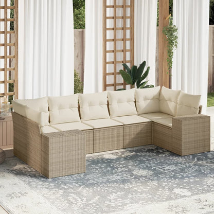 Set Divani da Giardino 7 pz con Cuscini Beige in Polyrattan - homemem39
