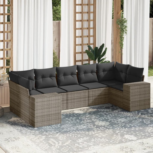 Set Divani da Giardino 7 pz con Cuscini Grigio in Polyrattan - homemem39