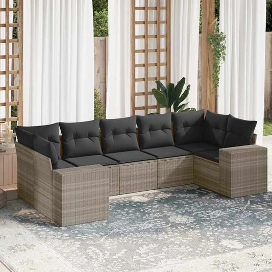 Set Divani da Giardino 7pz con Cuscini Grigio Chiaro Polyrattan - homemem39