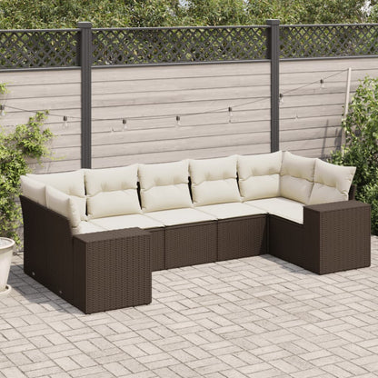 Set Divani da Giardino 7 pz con Cuscini Marrone in Polyrattan - homemem39