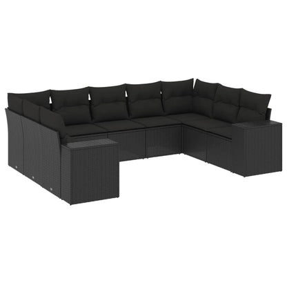 Set Divani da Giardino 9 pz con Cuscini Nero in Polyrattan - homemem39