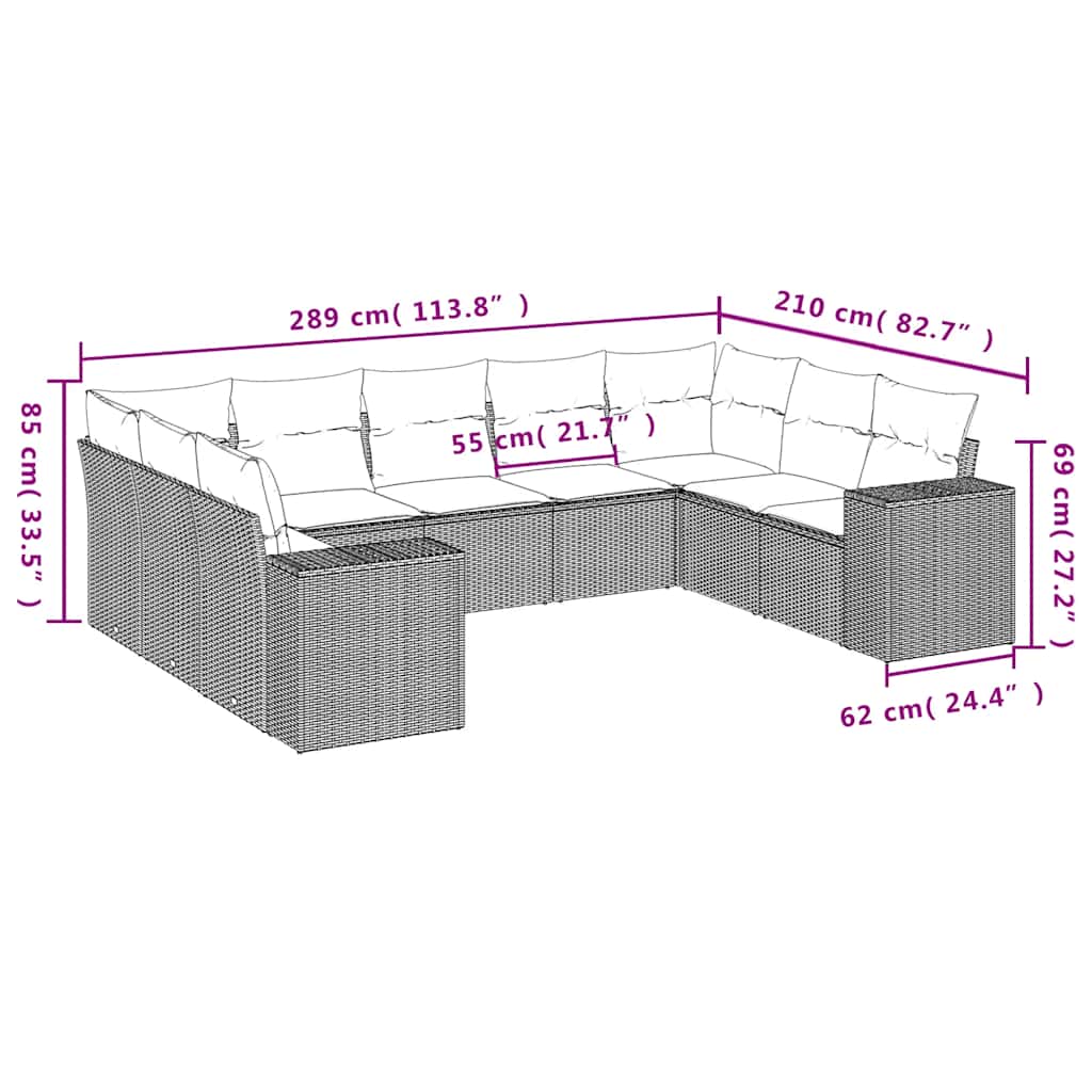 Set Divani da Giardino 9 pz con Cuscini Nero in Polyrattan | homemem39