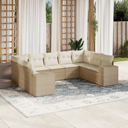 Set Divano da Giardino 9 pz con Cuscini Beige in Polyrattan - homemem39