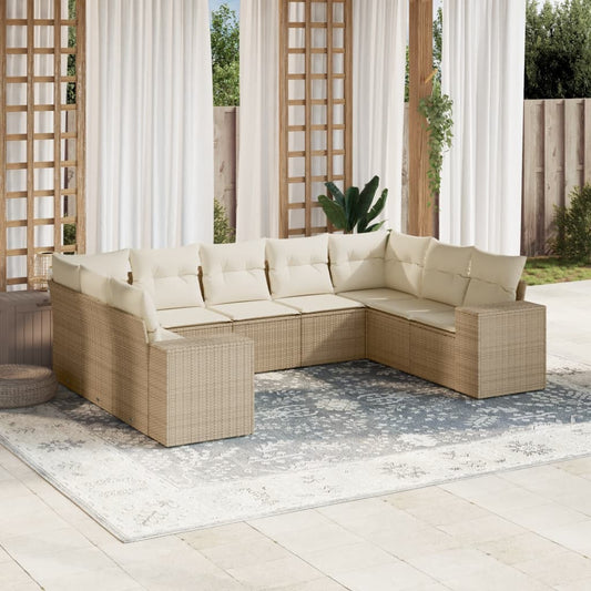Set Divano da Giardino 9 pz con Cuscini Beige in Polyrattan - homemem39