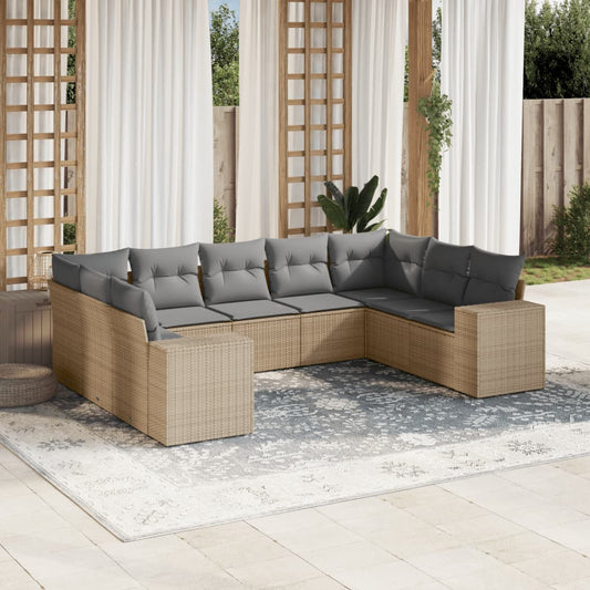 Set Divano da Giardino 9 pz con Cuscini Beige in Polyrattan - homemem39