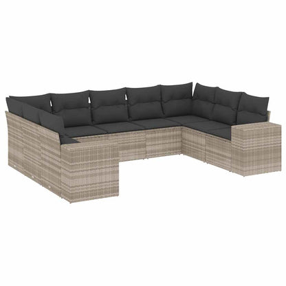 Set Divano da Giardino 9pz con Cuscini Grigio Chiaro Polyrattan - homemem39