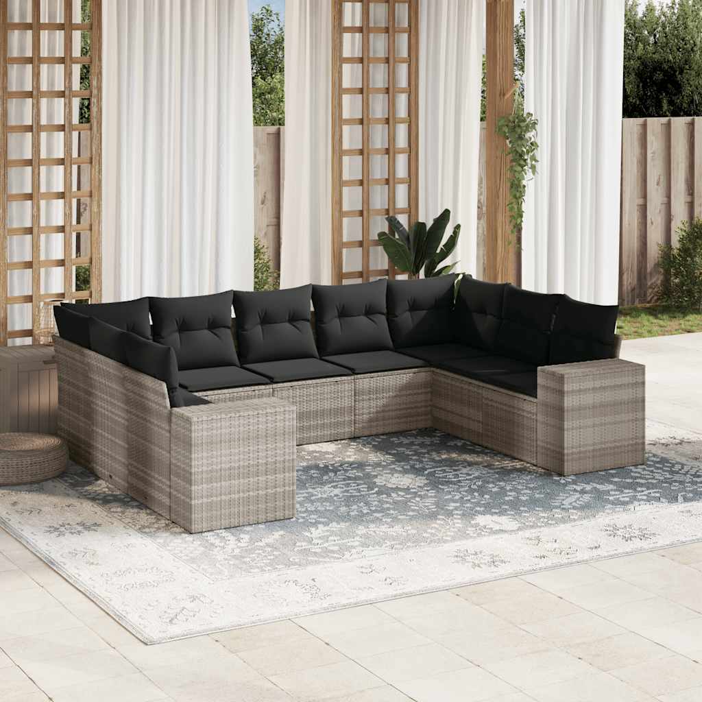 Set Divano da Giardino 9pz con Cuscini Grigio Chiaro Polyrattan - homemem39