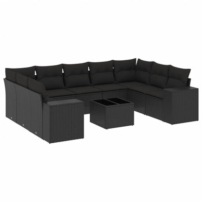 Set Divani da Giardino 10pz con Cuscini in Polyrattan Nero - homemem39