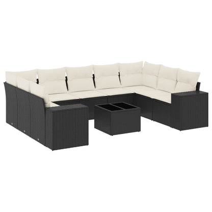 Set Divani da Giardino 10pz con Cuscini in Polyrattan Nero - homemem39