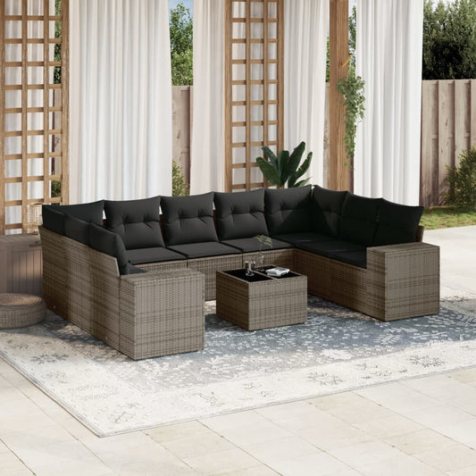Set Divano da Giardino 10 pz con Cuscini Grigio in Polyrattan - homemem39