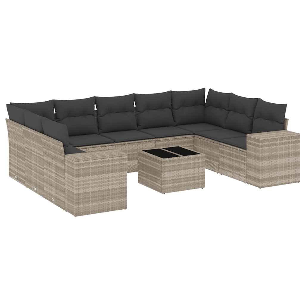Set Divano Giardino 10 pz con Cuscini Grigio Chiaro Polyrattan - homemem39